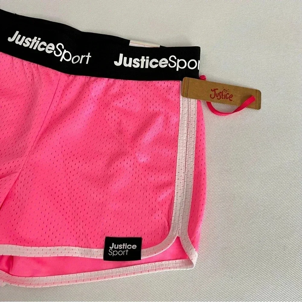 Justice Girls Core Solid Mesh Shorts Flash Pink/Black Elastic Waist Size Medium